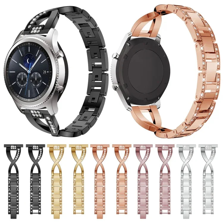 X字型 ダイヤモンド装飾 ソリッドステンレススチール リストストラップウォッチバンド Samsung Gear S3用