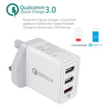 SDC-30W 2-in-1 USB to USB-C / Type-C データケーブル + 30W QC 3.0 USB + 2.4A デュアル USB 2.0 ポート 携帯電話 タブレット PC 用 ユニバーサル急速充電器 トラベルチャージャーセット、英国プラグ、USB-C / Type-C ケーブル付き、英国プラグ