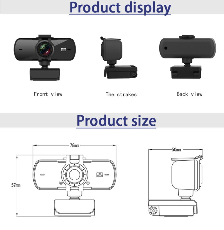 C5 400万画素オートフォーカス2KフルHDウェブカメラ360度回転USBドライバーフリーライブ配信ウェブカメラマイク付き、C5