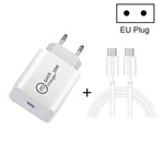 SDC-20W 2-in-1 PD 20W USB-C / Type-C トラベルチャージャー + 3A PD 3.0 USB-C / Type-C to USB-C / Type-C 高速充電データケーブルセット ケーブル長：1m USプラグ EUプラグ UKプラグ