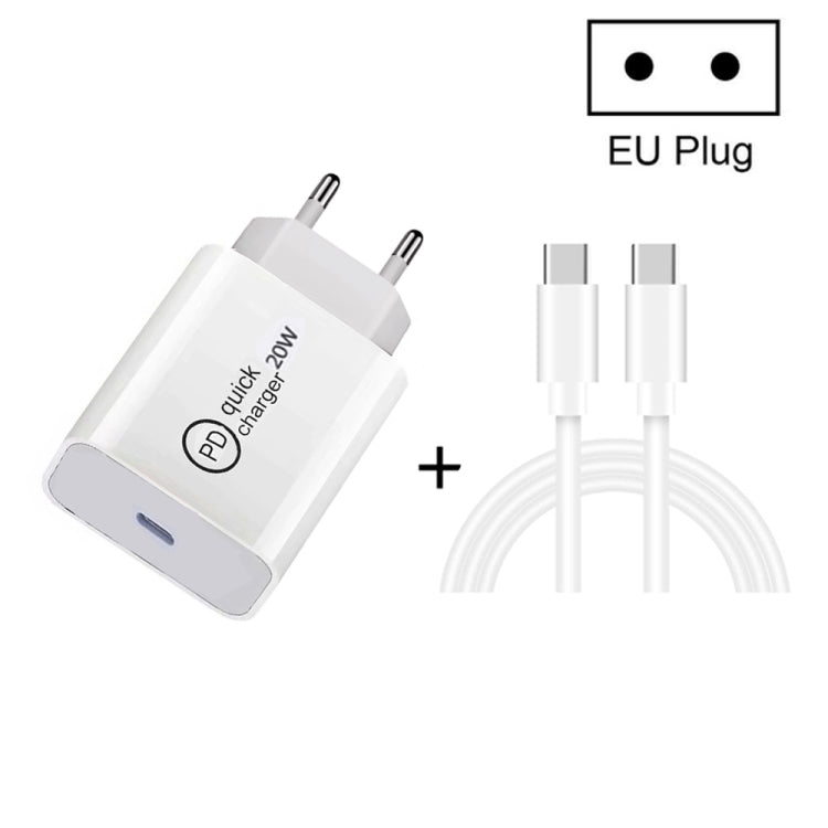 SDC-20W 2-in-1 PD 20W USB-C / Type-C トラベルチャージャー + 3A PD 3.0 USB-C / Type-C to USB-C / Type-C 高速充電データケーブルセット ケーブル長：1m USプラグ EUプラグ UKプラグ