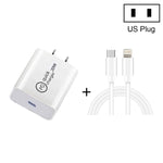 SDC-20W 2イン1 PD 20W USB-C / Type-C トラベルチャージャー + 3A PD3.0 USB-C / Type-C から8ピン高速充電データケーブルセット、ケーブル長さ：1m、USプラグ、EUプラグ、UKプラグ