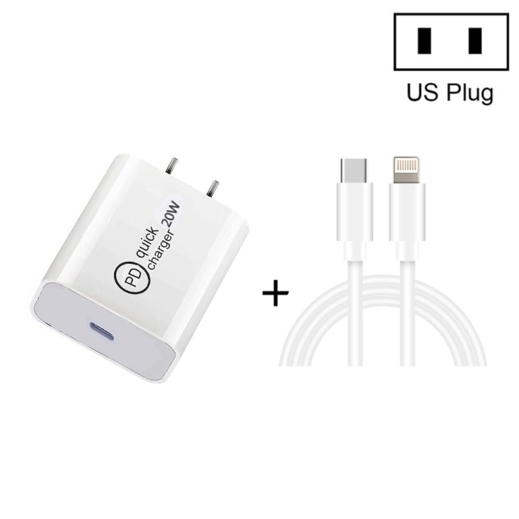 SDC-20W 2イン1 PD 20W USB-C / Type-C トラベルチャージャー + 3A PD3.0 USB-C / Type-C から8ピン高速充電データケーブルセット、ケーブル長さ：1m、USプラグ、EUプラグ、UKプラグ