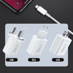 SDC-20W 2イン1 PD 20W USB-C / Type-C トラベルチャージャー + 3A PD3.0 USB-C / Type-C から8ピン高速充電データケーブルセット、ケーブル長さ：1m、USプラグ、EUプラグ、UKプラグ
