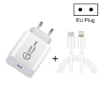 SDC-20W 2イン1 PD 20W USB-C / Type-C トラベルチャージャー + 3A PD3.0 USB-C / Type-C から8ピン高速充電データケーブルセット、ケーブル長さ：1m、USプラグ、EUプラグ、UKプラグ
