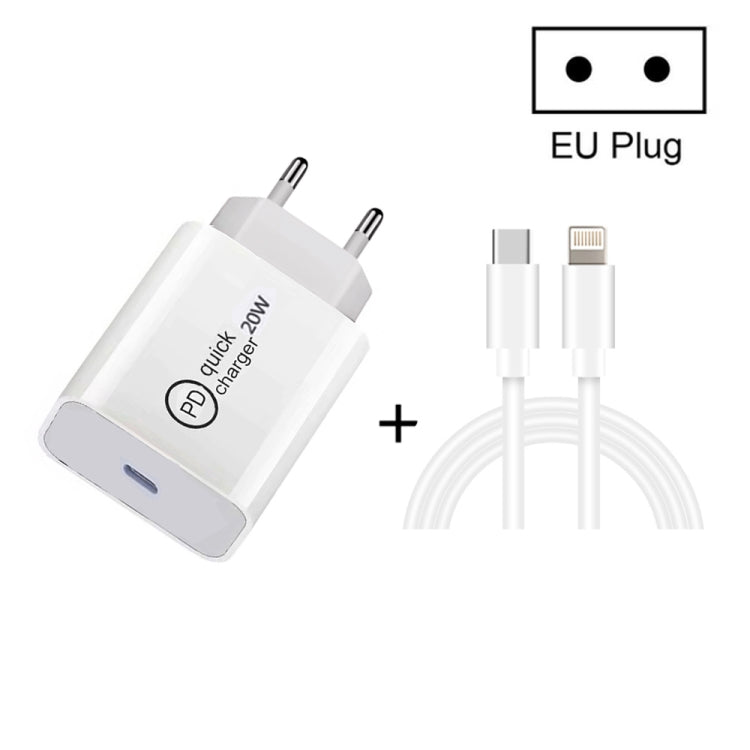 SDC-20W 2イン1 PD 20W USB-C / Type-C トラベルチャージャー + 3A PD3.0 USB-C / Type-C から8ピン高速充電データケーブルセット、ケーブル長さ：1m、USプラグ、EUプラグ、UKプラグ