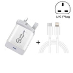 SDC-20W 2イン1 PD 20W USB-C / Type-C トラベルチャージャー + 3A PD3.0 USB-C / Type-C から8ピン高速充電データケーブルセット、ケーブル長さ：1m、USプラグ、EUプラグ、UKプラグ