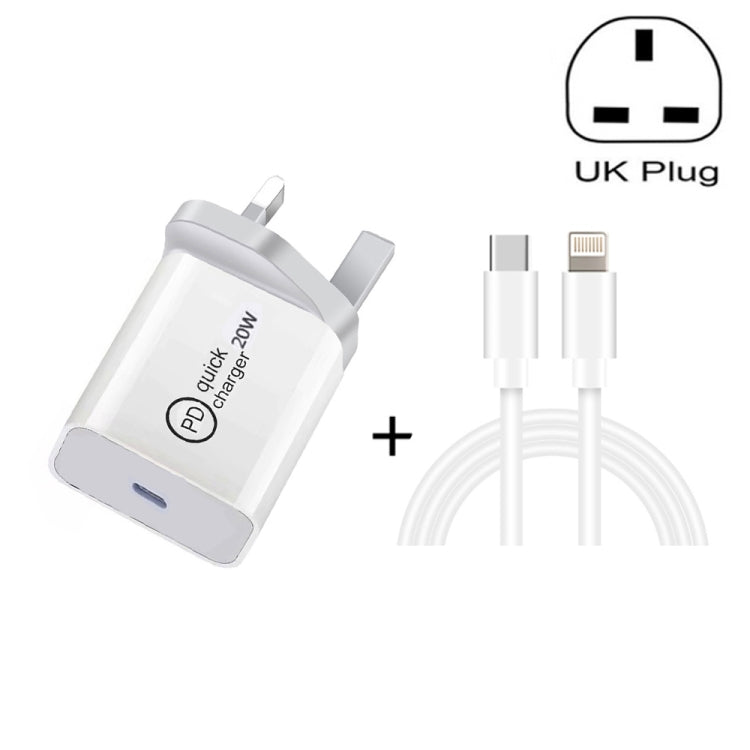 SDC-20W 2イン1 PD 20W USB-C / Type-C トラベルチャージャー + 3A PD3.0 USB-C / Type-C から8ピン高速充電データケーブルセット、ケーブル長さ：1m、USプラグ、EUプラグ、UKプラグ