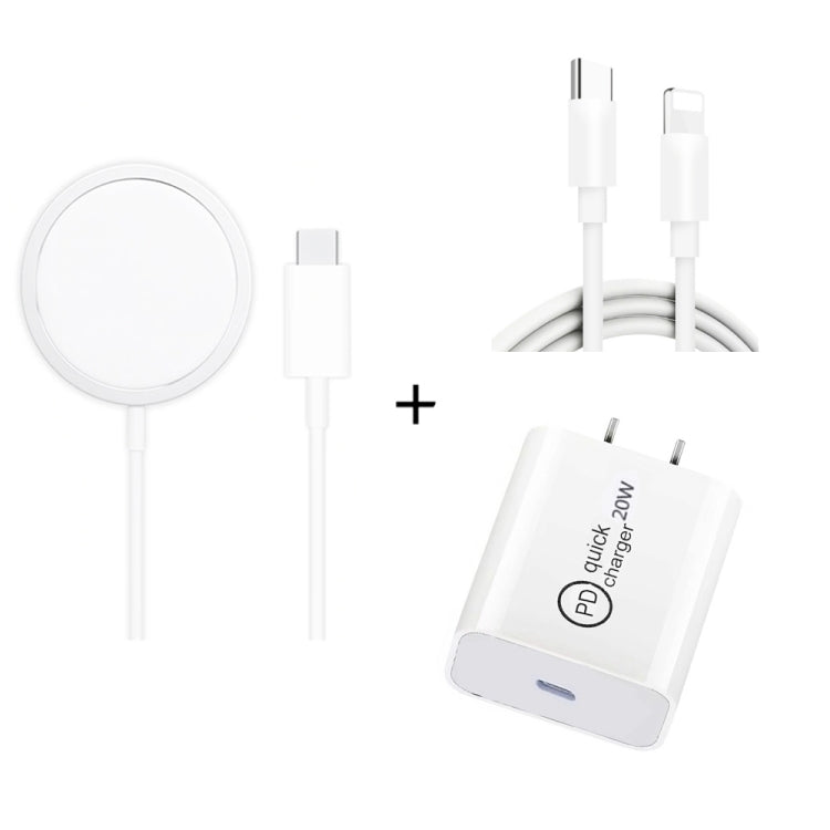 XJ-32 3イン1 15W 磁気吸着ワイヤレス充電 + PD 20W USB-C / Type-C トラベル充電 + USB-C / Type-C から8ピン高速充電ケーブル iPhoneシリーズ用、USプラグ、EUプラグ、UKプラグ