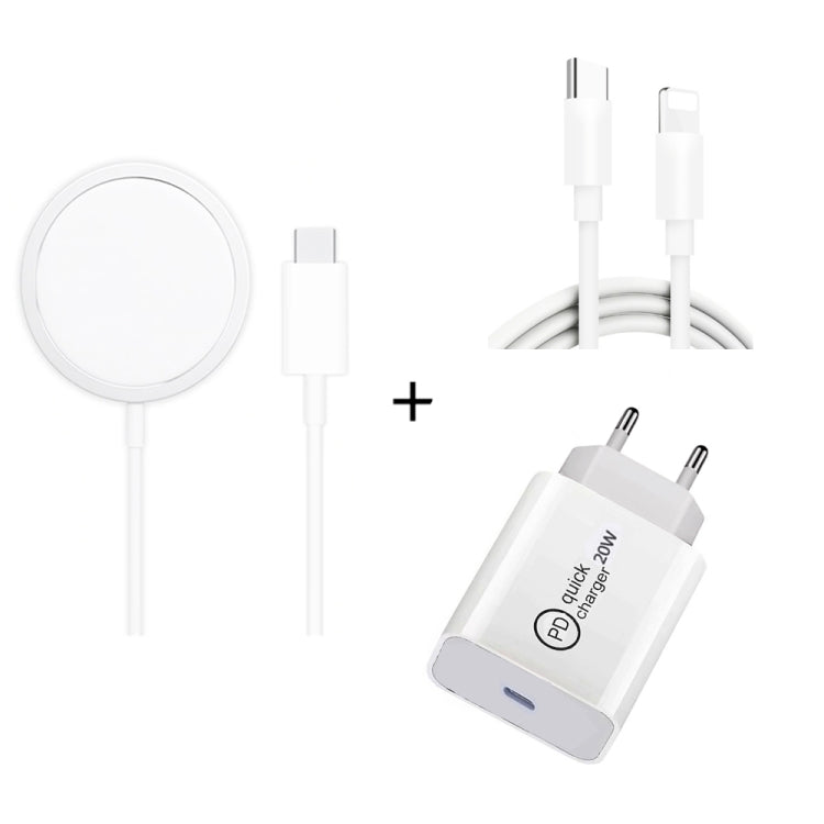 XJ-32 3イン1 15W 磁気吸着ワイヤレス充電 + PD 20W USB-C / Type-C トラベル充電 + USB-C / Type-C から8ピン高速充電ケーブル iPhoneシリーズ用、USプラグ、EUプラグ、UKプラグ