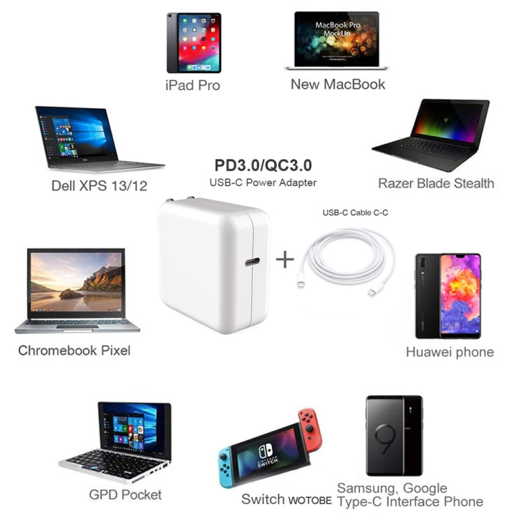 PD-96W 96W PD USB-C / Type-C ラップトップアダプター + 2m 5A USB-C / Type-C to USB-C / Type-C 急速充電ケーブル MacBook Pro 用, EUプラグ, USプラグ, UKプラグ
