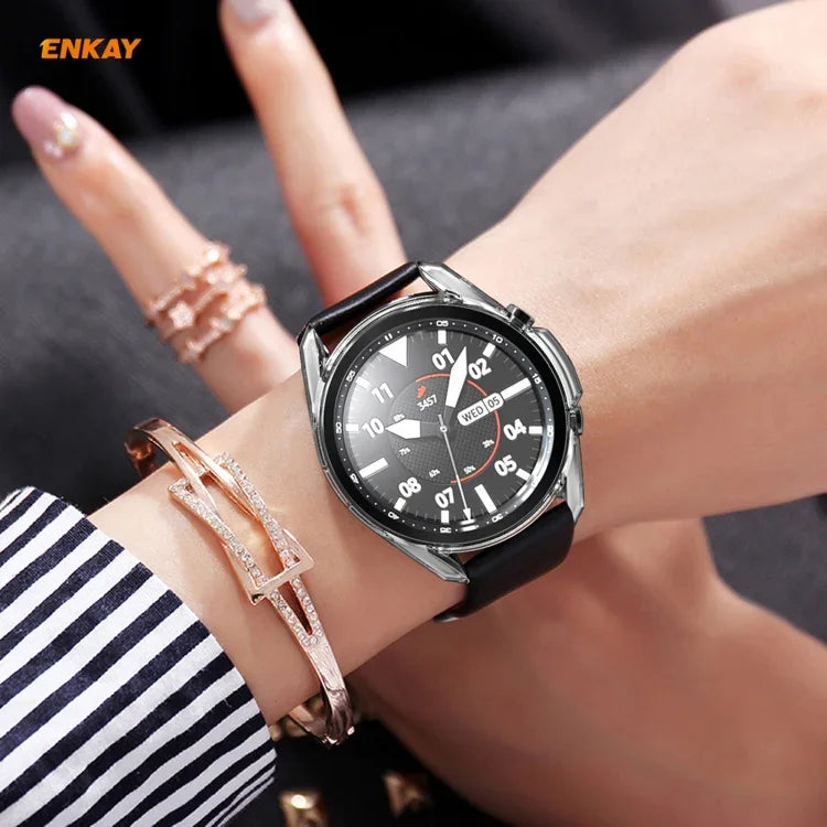 2-in-1 ENKAY Hat-Prince 透明ソフトTPUケース＋0.2mm 9H 2.15D 曲面エッジ強化ガラスフィルム、Samsung Galaxy Watch 3 45mm用