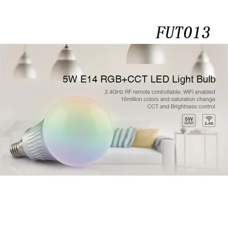 FUT013 5W E14 RGB + CCT LED電球 AC100~240V 2.4G WiFiリモコン調光可能LEDライト