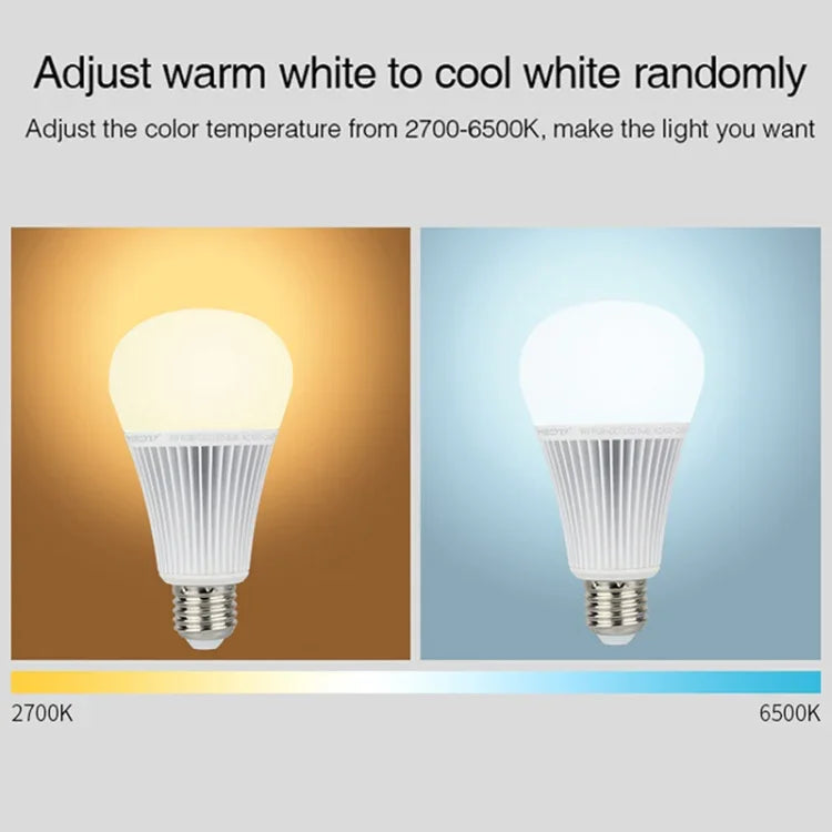 FUT012 E27 9W RGB + CCT LED電球ライト 100V-240V フルカラーリモコンスマート電球 WiFi 2.4Gワイヤレス