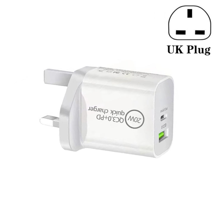 SDC-20WA+C 20W PD + QC 3.0 USB デュアル急速充電ユニバーサルトラベルチャージャー、UKプラグ、UKプラグ