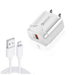 LZ-023 18W QC 3.0 USBポータブルトラベルチャージャー + 3A USB to 8ピンデータケーブル、USプラグ、USB to 8ピンデータケーブル、USプラグ、8ピンデータケーブル、USプラグ