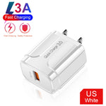LZ-023 18W QC 3.0 USBポータブルトラベルチャージャー + 3A USB to 8ピンデータケーブル、USプラグ、USB to 8ピンデータケーブル、USプラグ、8ピンデータケーブル、USプラグ