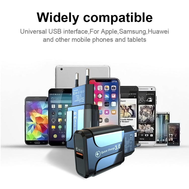 LZ-023 18W QC 3.0 USBポータブルトラベルチャージャー + 3A USB to 8ピンデータケーブル、EUプラグ、8ピンデータケーブル、EUプラグ