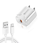 LZ-023 18W QC3.0 USBポータブルトラベルチャージャー + 3A USBからType-Cデータケーブル、USプラグ、Type-Cデータケーブル、USプラグ