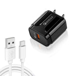 LZ-023 18W QC3.0 USBポータブルトラベルチャージャー + 3A USBからType-Cデータケーブル、USプラグ、Type-Cデータケーブル、USプラグ