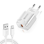 LZ-023 18W QC 3.0 USBポータブルトラベルチャージャー + 3A USBからType-Cデータケーブル、EUプラグ、Type-Cデータケーブル、EUプラグ