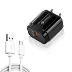 LZ-023 18W QC 3.0 USBポータブルトラベルチャージャー + 3A USBからMicro USBデータケーブル、USプラグ、Micro USBデータケーブル、USプラグ