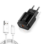 LZ-023 18W QC 3.0 USBポータブルトラベルチャージャー + 3A USBからMicro USBデータケーブル、EUプラグ、Micro USBデータケーブル、EUプラグ