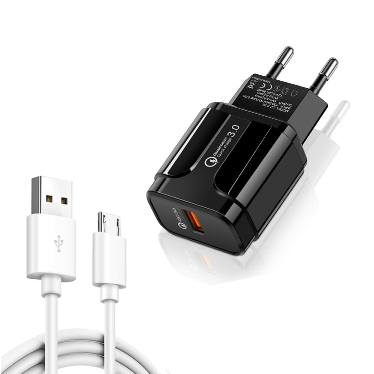 LZ-023 18W QC 3.0 USBポータブルトラベルチャージャー + 3A USBからMicro USBデータケーブル、EUプラグ、Micro USBデータケーブル、EUプラグ