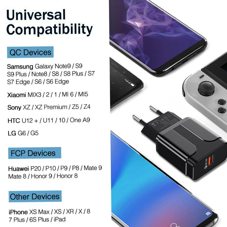 LZ-023 18W QC 3.0 USBポータブルトラベルチャージャー + 3A USBからMicro USBデータケーブル、EUプラグ、Micro USBデータケーブル、EUプラグ