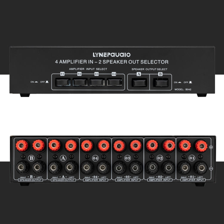 B042 4入力2出力パワーアンプ音声切替器スピーカースイッチ分配器 1チャンネル300Wロスレス音質 B042