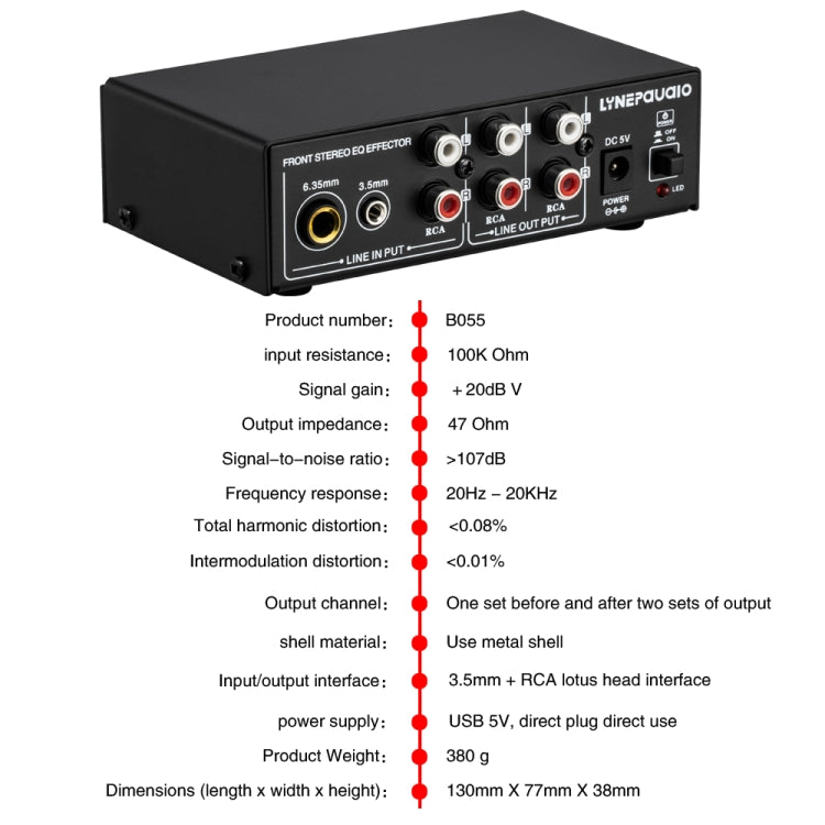 3チャンネルミキサーフロントステレオアンプ 高音／中音／低音調整 USB 5V電源 USプラグ B056