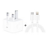 A2344 20W PD 3.0 Type-C / USB-C 折りたたみトラベル充電器＋USB-C / Type-Cから8ピン急速充電データケーブルセット、UKプラグ、長さ：1m、20W 8ピン長さ：1m
