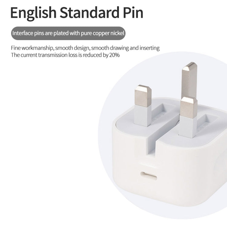 A2344 20W PD 3.0 Type-C / USB-C 折りたたみトラベル充電器＋USB-C / Type-Cから8ピン急速充電データケーブルセット、UKプラグ、長さ：1m、20W 8ピン長さ：1m