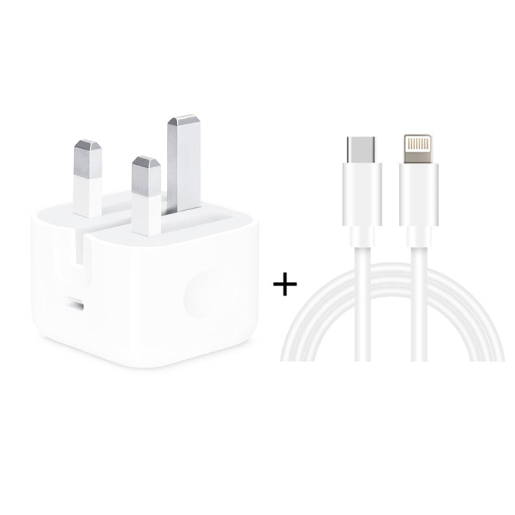 A2344 20W PD 3.0 Type-C / USB-C 折りたたみトラベル充電器＋USB-C / Type-Cから8ピン急速充電データケーブルセット、UKプラグ、長さ：2m、20W 8ピン長さ：2m