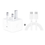 A2344 20W PD 3.0 Type-C / USB-C 折りたたみトラベルチャージャー＋ USB-C / Type-C to Type-C 急速充電データケーブルセット、UKプラグ、長さ：2m、20W Type-C 長さ：2m
