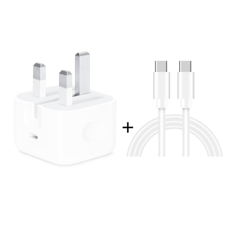 A2344 20W PD 3.0 Type-C / USB-C 折りたたみトラベルチャージャー＋ USB-C / Type-C to Type-C 急速充電データケーブルセット、UKプラグ、長さ：2m、20W Type-C 長さ：2m