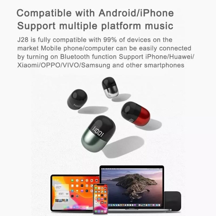 J28 TWSワイヤレスBluetoothイヤホン LEDデジタルディスプレイ HIFI音楽スポーツイヤホン