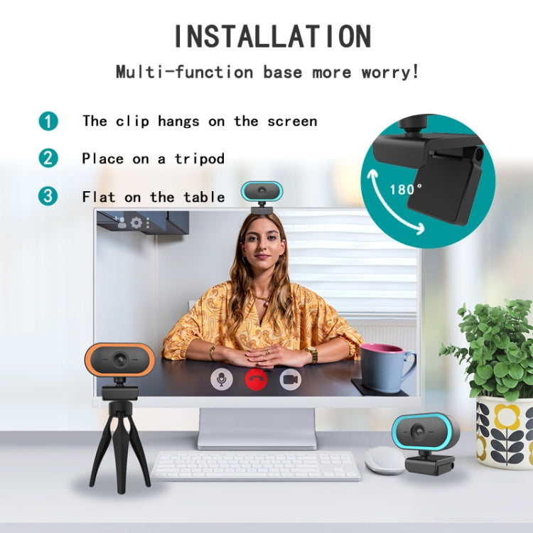 C11 2K画質 HD 歪みなし 360度回転 内蔵マイク 音声クリア 三脚付きウェブカメラ