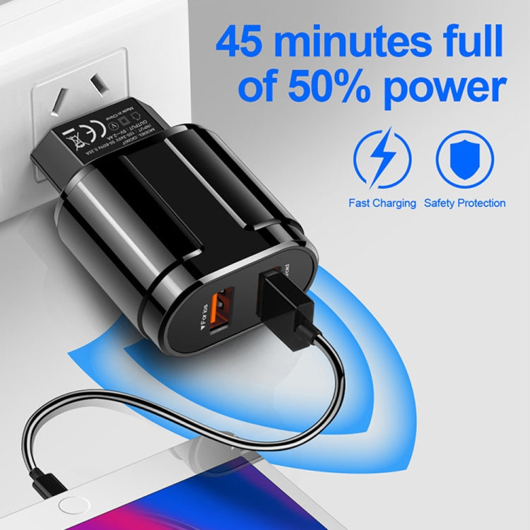 デュアルUSBポータブルトラベルチャージャー + 1メートルUSB to 8ピンデータケーブル、EUプラグ