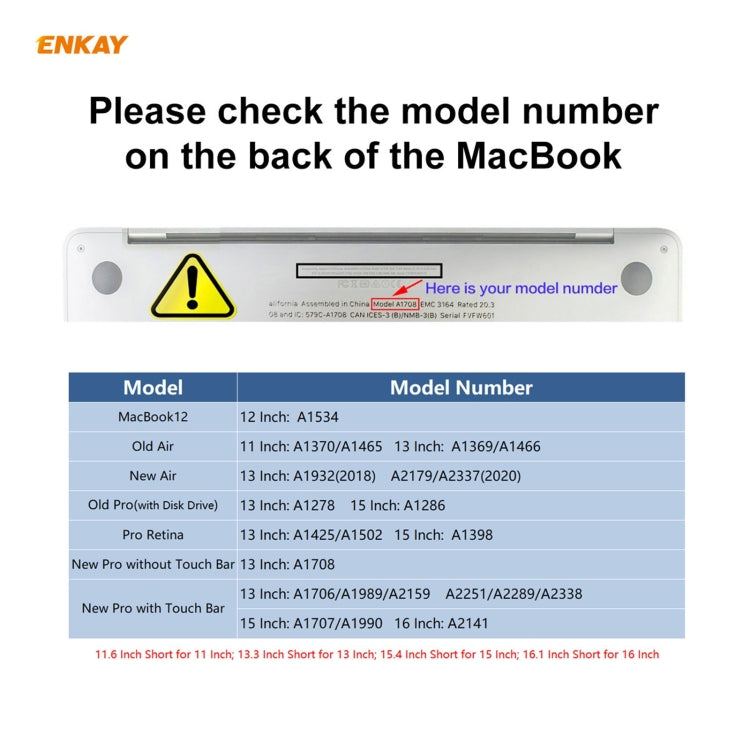 ENKAY MacBook Pro 16インチ A2141 / Pro 13.3インチ A2289 & A2251 & A2338 (2020)用ソフトTPUキーボードプロテクターフィルム、EUバージョン