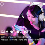 P28 猫耳 有線ヘッドホン ステレオ音楽ヘッドセット マイク付き