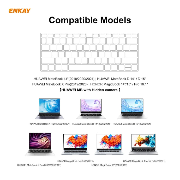 ENKAY 超薄型ソフトTPUキーボード保護フィルム US版 Huawei MateBook 14インチ用, Honor MagicBook 14 / 15用, Huawei MateBook D 14インチ / D 15.6インチ用, Honor MagicBook Pro用, Huawei MateBook X Pro (2019 / 2020)用