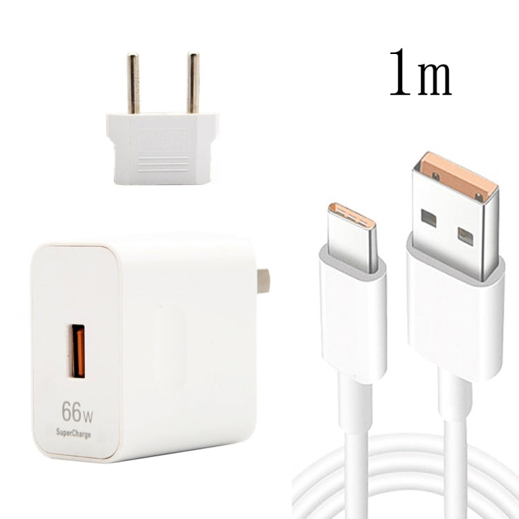 66W USB急速充電トラベルチャージャー EUプラグ変換ヘッド付き + 6A USBからType-Cフラッシュ充電データケーブル、EUプラグ、EUプラグ(1m)、EUプラグ(1.5m)、EUプラグ(2m)