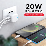 YSY-6087PD 20W PD3.0 + QC3.0 デュアル急速充電トラベルチャージャー USBからMicro USBデータケーブル付き、EUプラグ、USプラグ、UKプラグ
