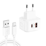 YSY-6087PD 20W PD3.0 + QC3.0 デュアル高速充電トラベルチャージャー USB to Type-Cデータケーブル付き、EUプラグ、USプラグ、UKプラグ