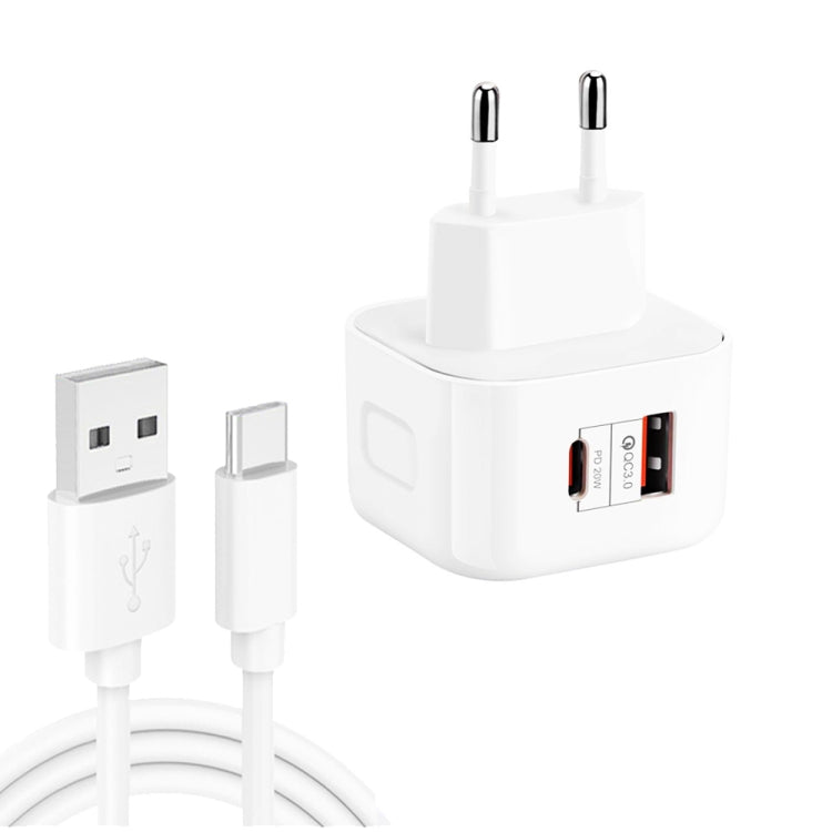YSY-6087PD 20W PD3.0 + QC3.0 デュアル高速充電トラベルチャージャー USB to Type-Cデータケーブル付き、EUプラグ、USプラグ、UKプラグ
