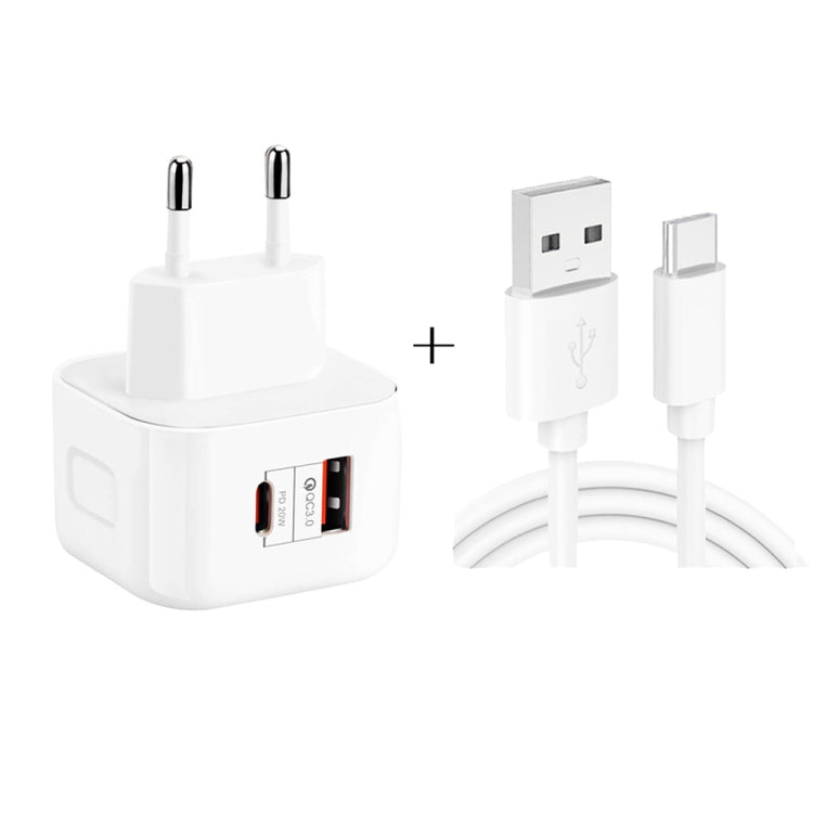 YSY-6087PD 20W PD3.0 + QC3.0 デュアル高速充電トラベルチャージャー USB to Type-Cデータケーブル付き、EUプラグ、USプラグ、UKプラグ