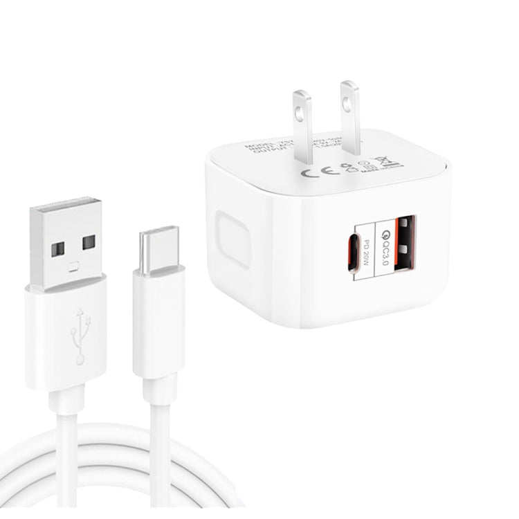 YSY-6087PD 20W PD3.0 + QC3.0 デュアル高速充電トラベルチャージャー USB to Type-Cデータケーブル付き、EUプラグ、USプラグ、UKプラグ