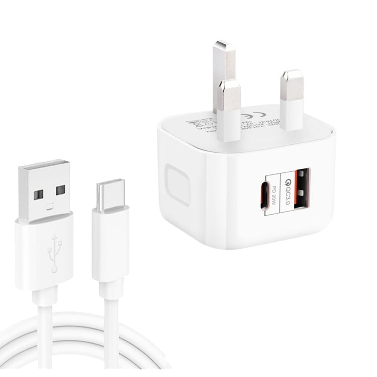 YSY-6087PD 20W PD3.0 + QC3.0 デュアル高速充電トラベルチャージャー USB to Type-Cデータケーブル付き、EUプラグ、USプラグ、UKプラグ