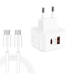 YSY-6087PD 20W PD3.0 + QC3.0 デュアル高速充電トラベルチャージャー Type-C to Type-Cデータケーブル付き、EUプラグ、USプラグ、UKプラグ